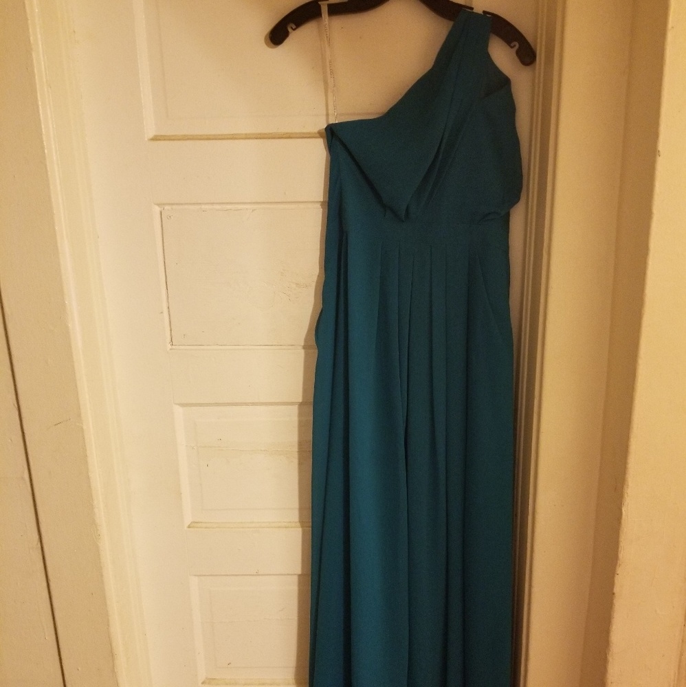 Teal Chiffon One Shoulder Dress